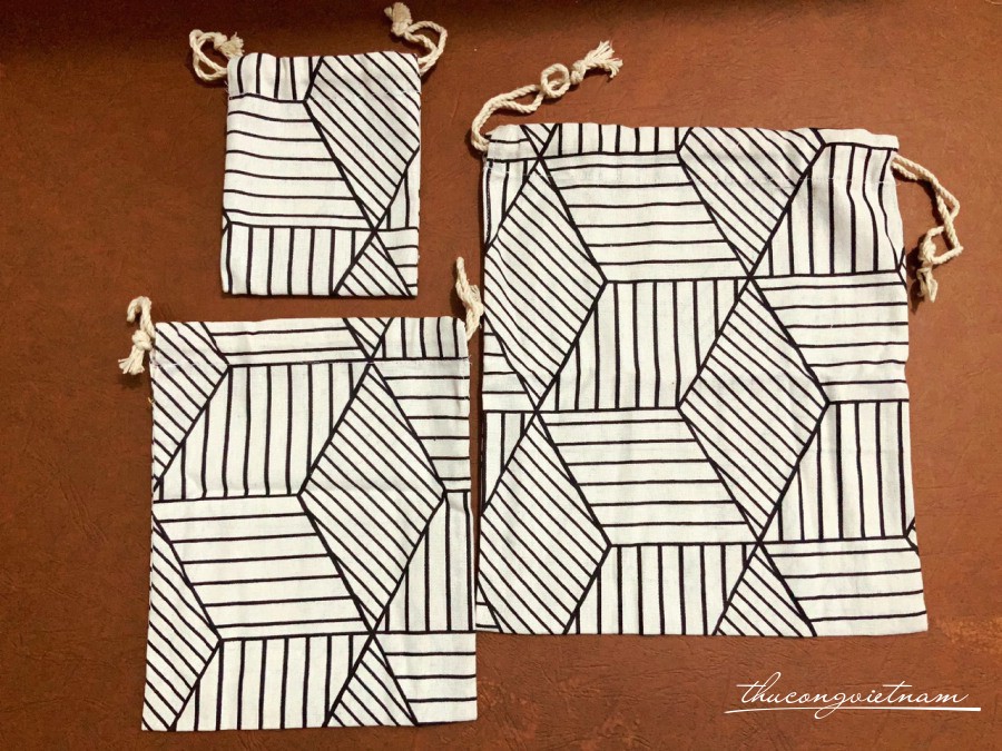 Set 3 túi rút vải bố - Đường zigzag